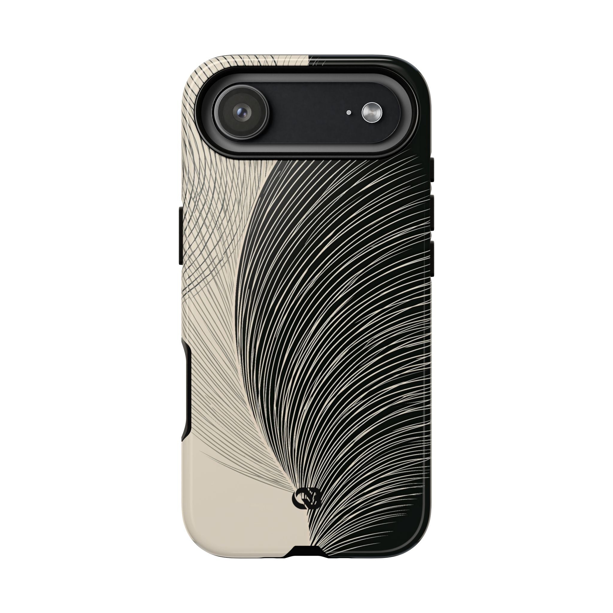 Beige Tough Phone Case for iPhone - Obsidian Cream Plume