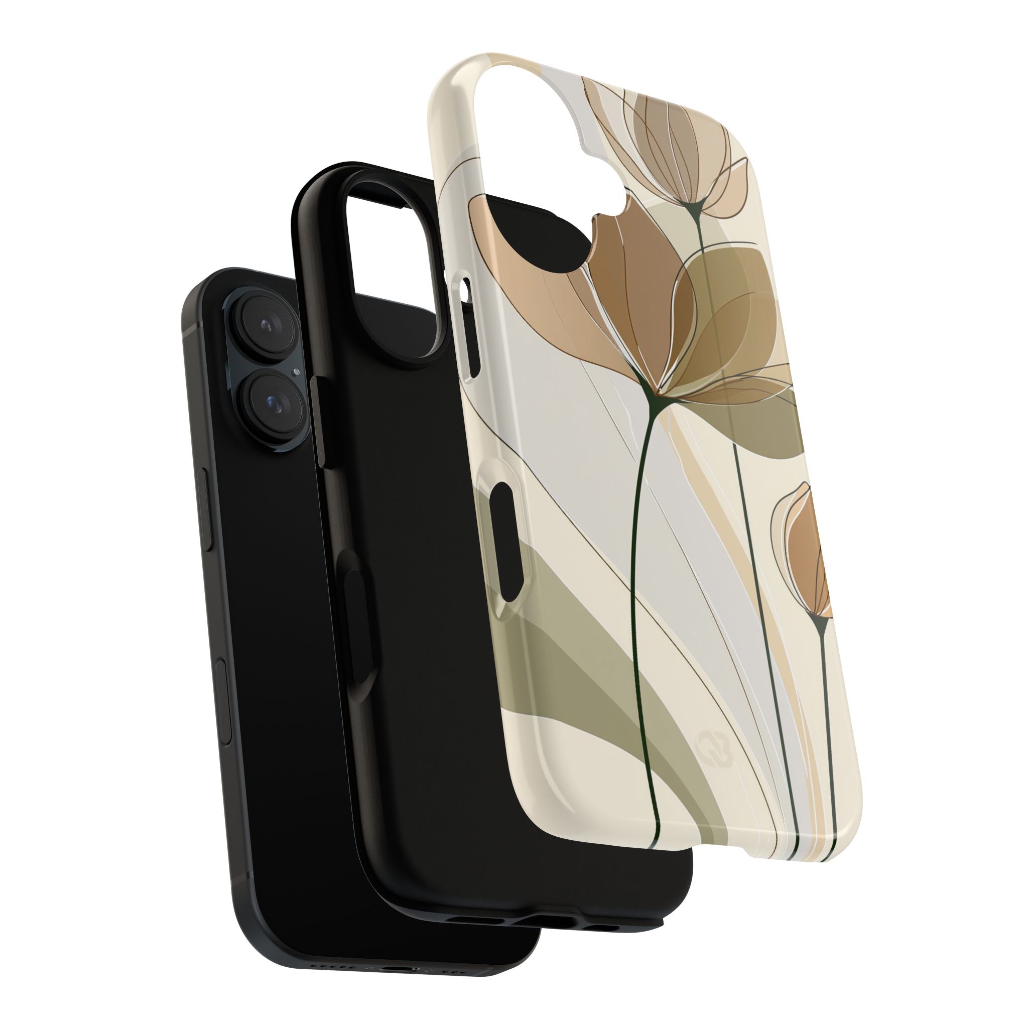 Beige Tough Phone Case for iPhone - Muted Ochre Petals