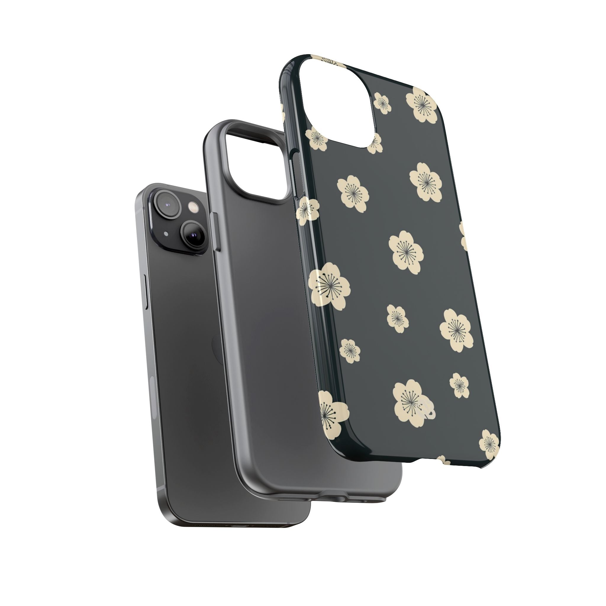 Teal Tough Phone Case for iPhone - Obsidian Cream Petals