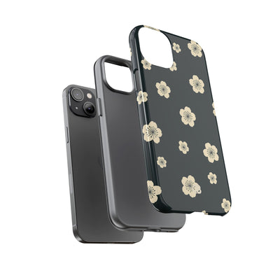 Teal Tough Phone Case for iPhone - Obsidian Cream Petals