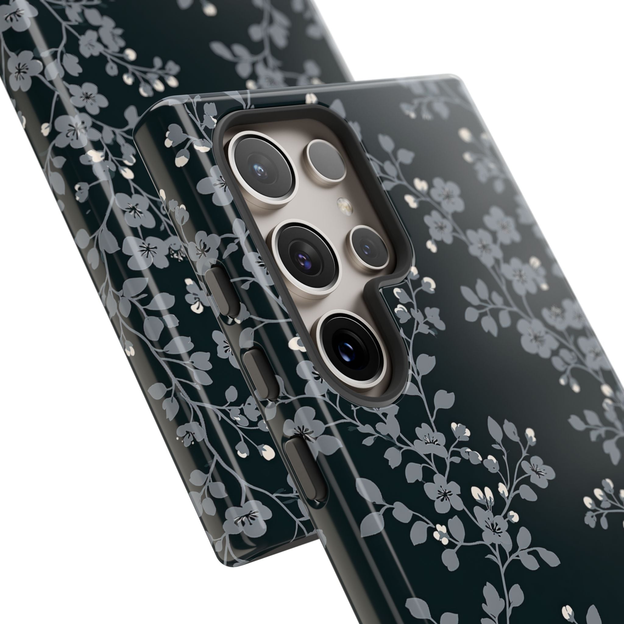 Black Tough Phone Case for Samsung - Midnight Slate Blossom