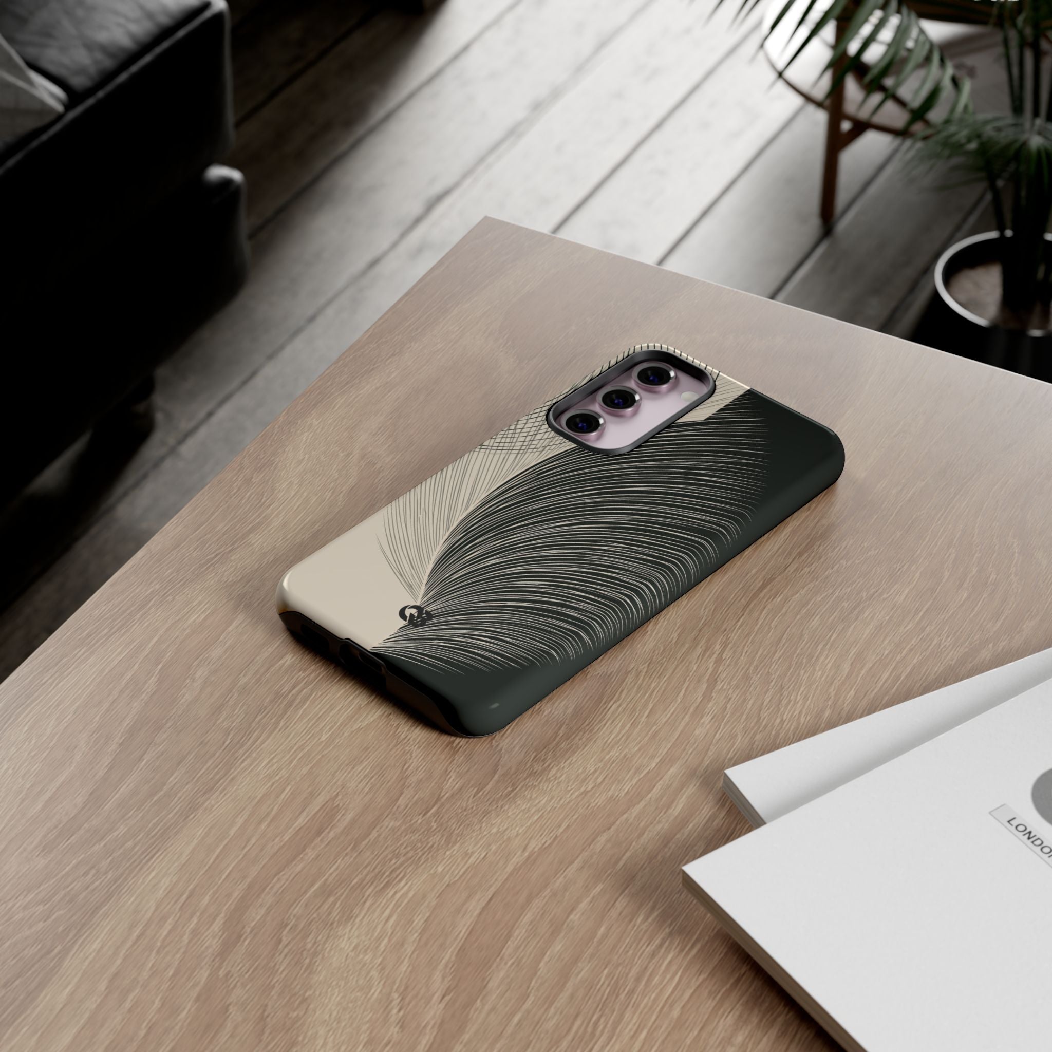 Beige Tough Phone Case for Samsung - Obsidian Cream Plume