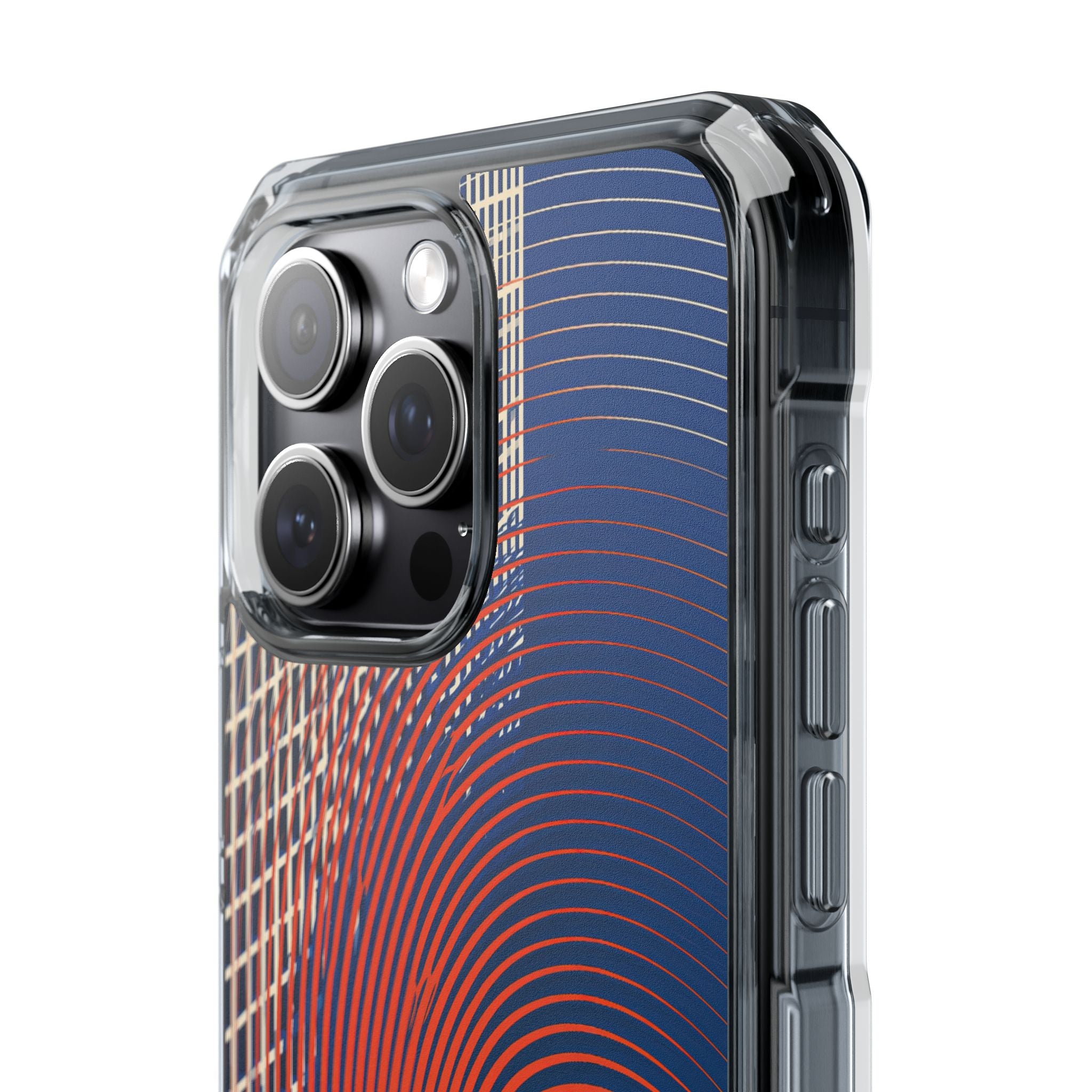 Blue Impact MagSafe Phone Case for iPhone - Orange Orbit Grid