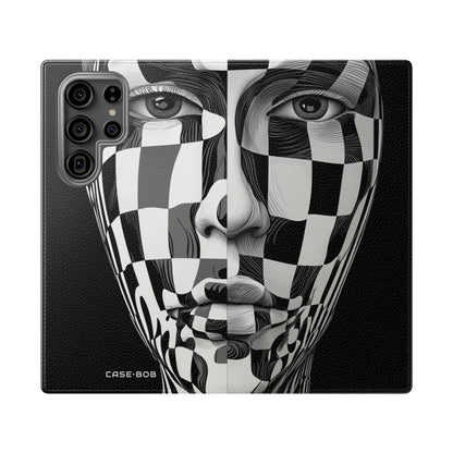 Mirrored Checkerboard Face - Samsung S23 Ultra Case - Wallet