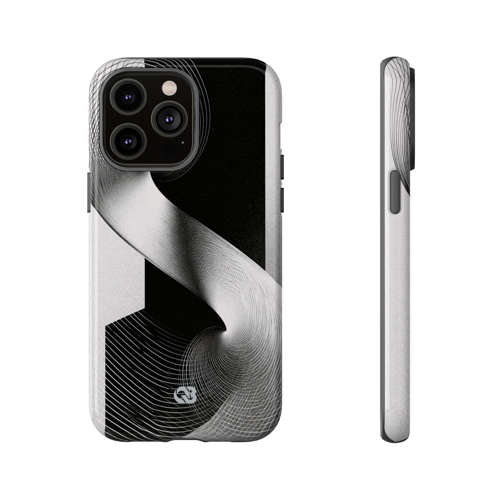 Grey Tough Phone Case for iPhone - Obsidian Moiré Wave