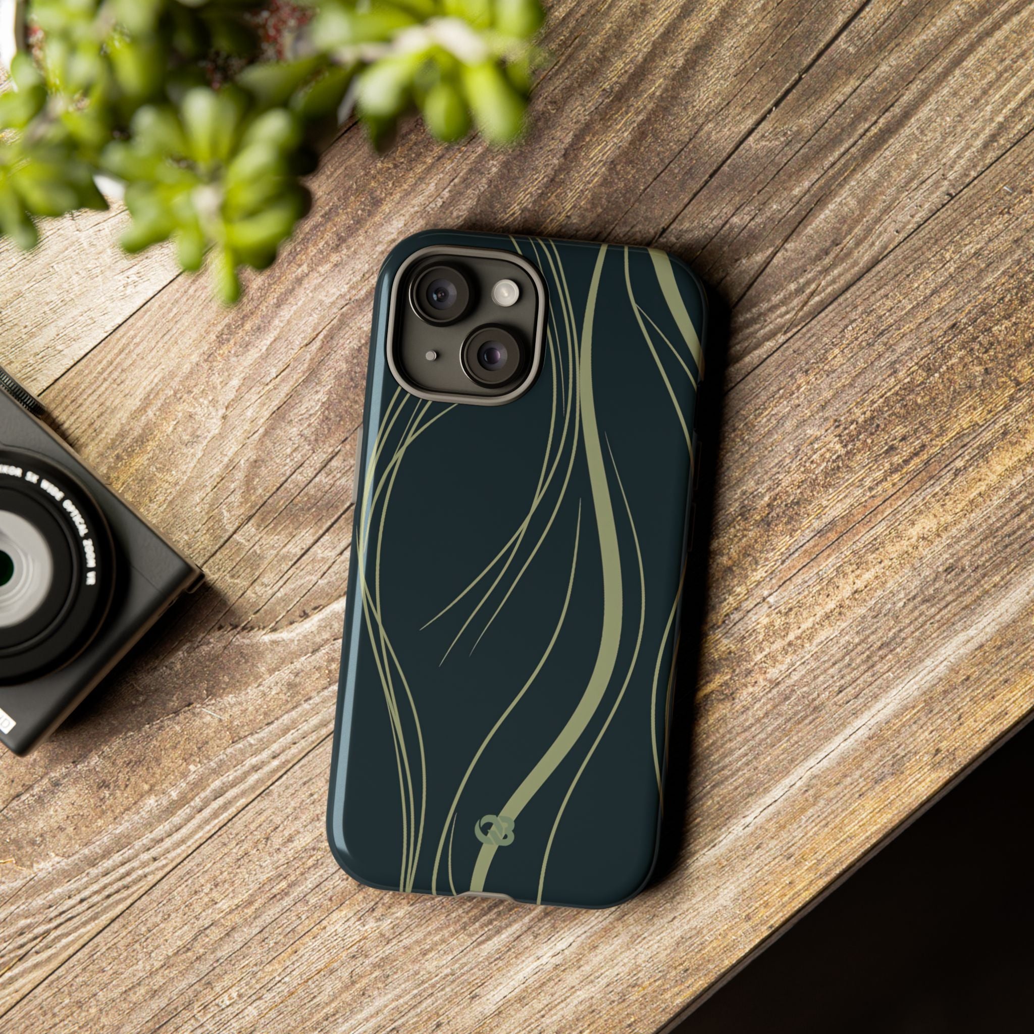 Green Tough Phone Case for iPhone - Obsidian Sage Flow