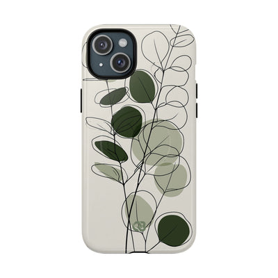 Green Tough 2.0 Magsafe Phone Case for iPhone - Muted Eucalyptus Sketch