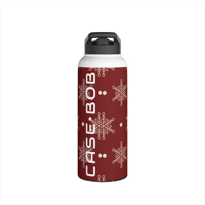 Cream Snowflakes Crimson - Stainless Steel Water Bottle