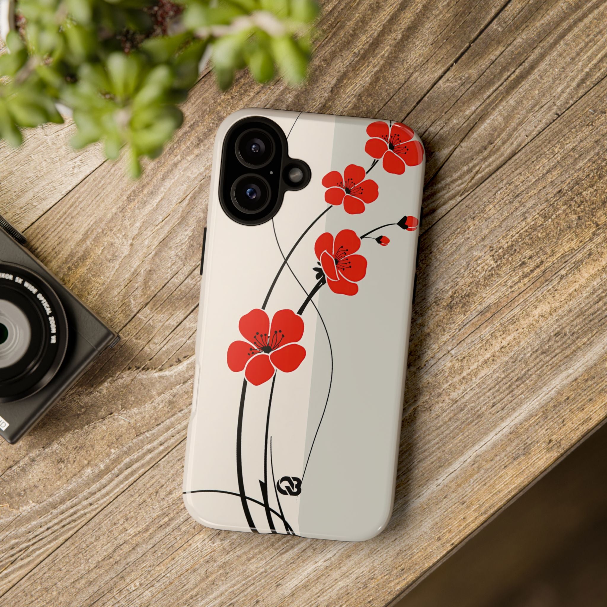 Red Tough Phone Case for iPhone - Crimson Plum Ink