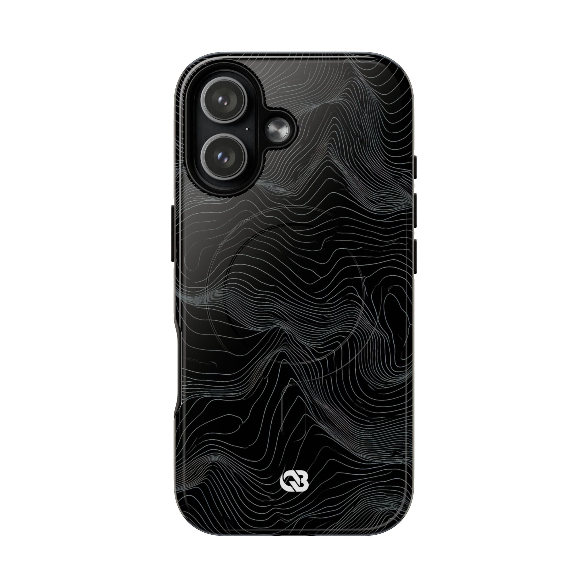 Black Tough 2.0 Magsafe Phone Case for iPhone - Obsidian Topo Wireframe