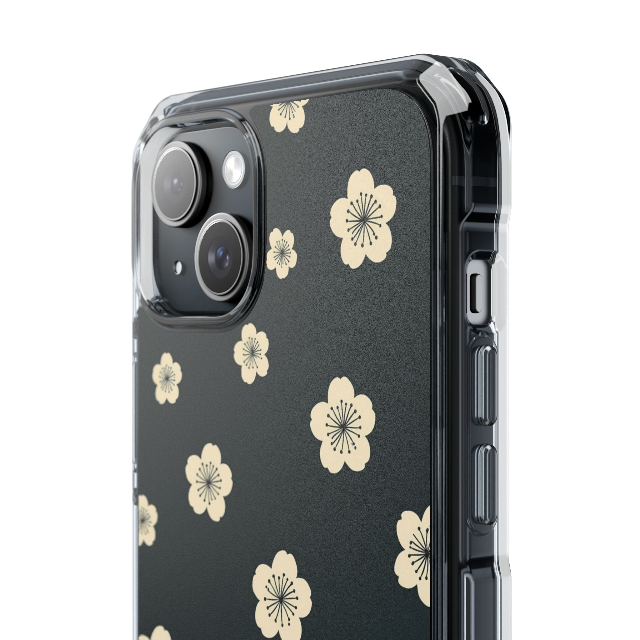 Teal Impact MagSafe Phone Case for iPhone - Obsidian Cream Petals