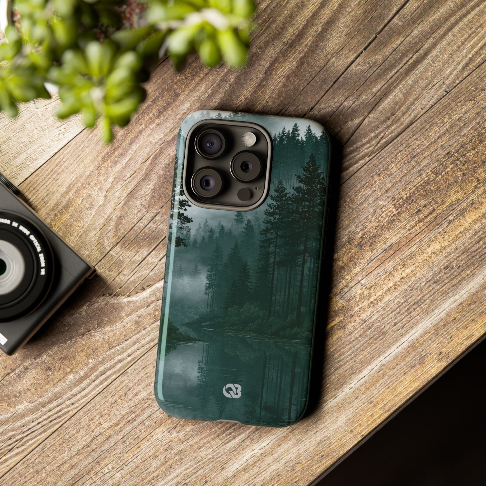 Green Tough Phone Case for iPhone - Misty Evergreen Mirror