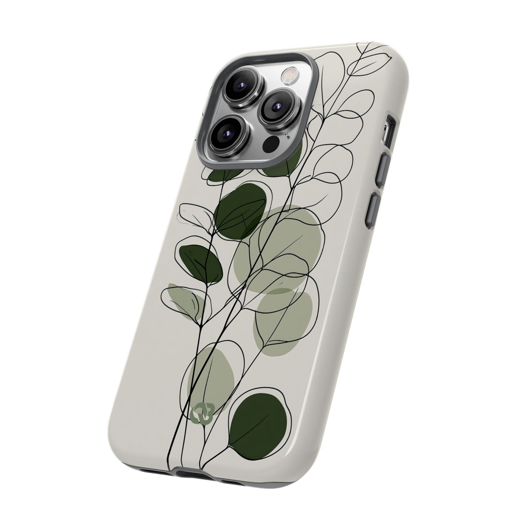 Green Tough Phone Case for iPhone - Muted Eucalyptus Sketch