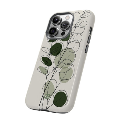 Green Tough Phone Case for iPhone - Muted Eucalyptus Sketch