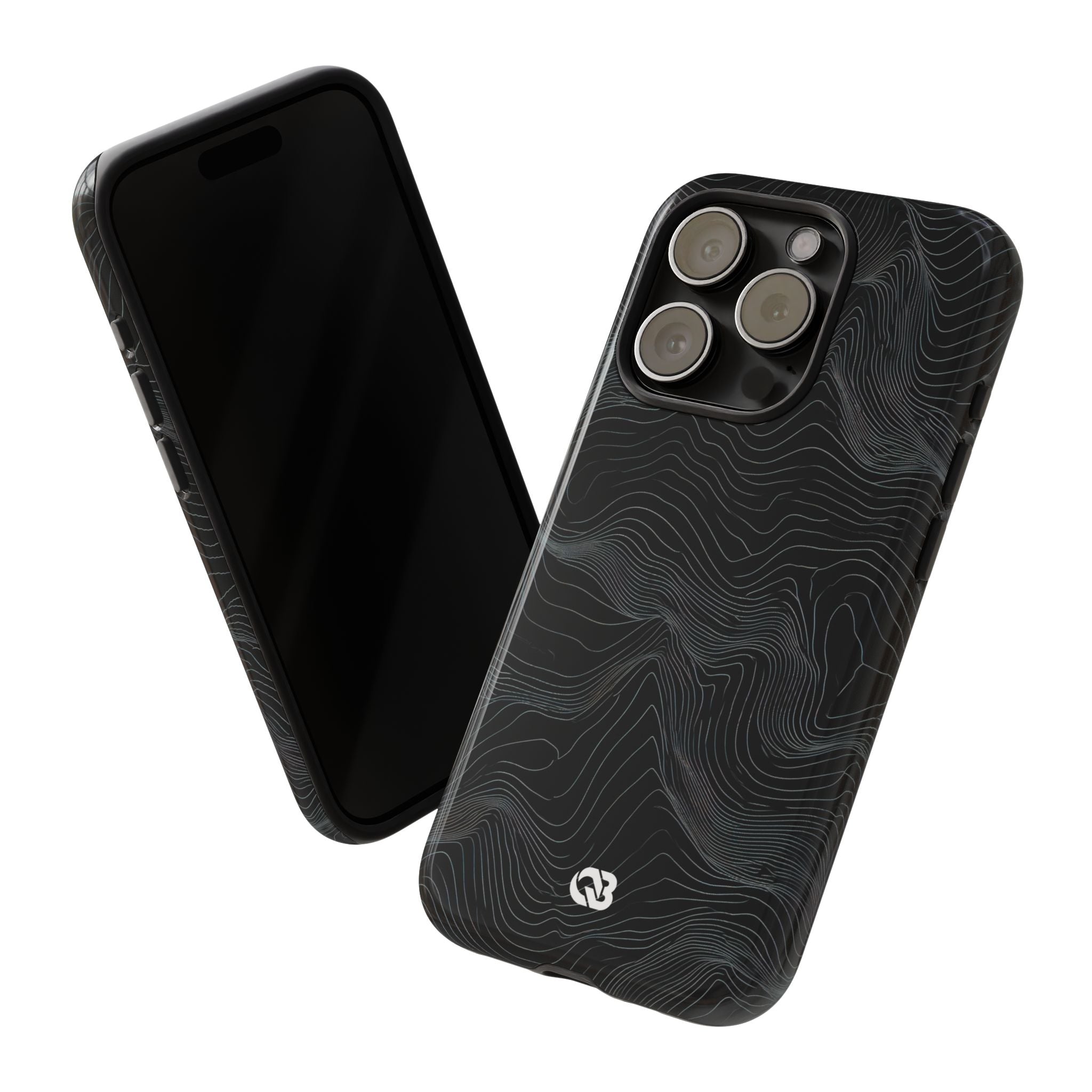Black Tough Phone Case for iPhone - Obsidian Topo Wireframe