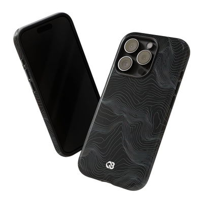 Black Tough Phone Case for iPhone - Obsidian Topo Wireframe