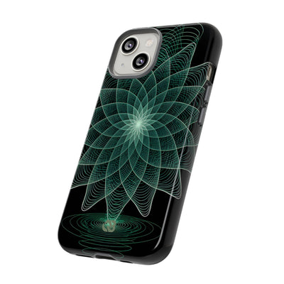 Green Tough Phone Case for iPhone - Cyan Signal Bloom
