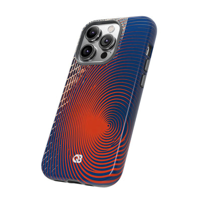 Blue Tough Phone Case for iPhone - Orange Orbit Grid
