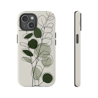 Green Tough Phone Case for iPhone - Muted Eucalyptus Sketch