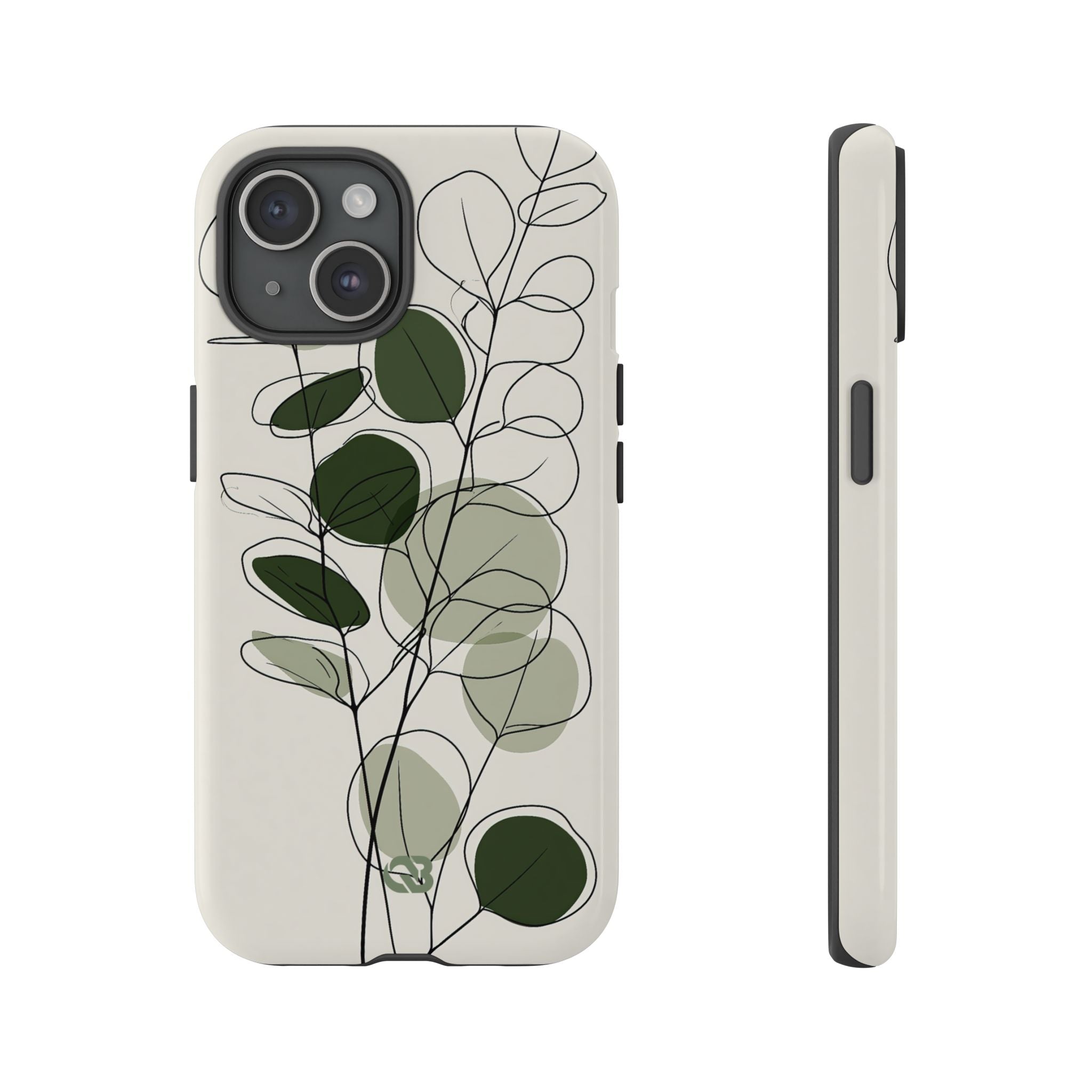 Green Tough Phone Case for iPhone - Muted Eucalyptus Sketch