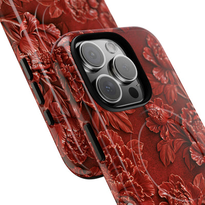 Cinnabar Peony Relief · Tough 2.0 Magnetic Phone Case for iPhone · Red