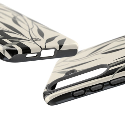 Beige Tough Phone Case for Samsung - Soot Leaf Sketch