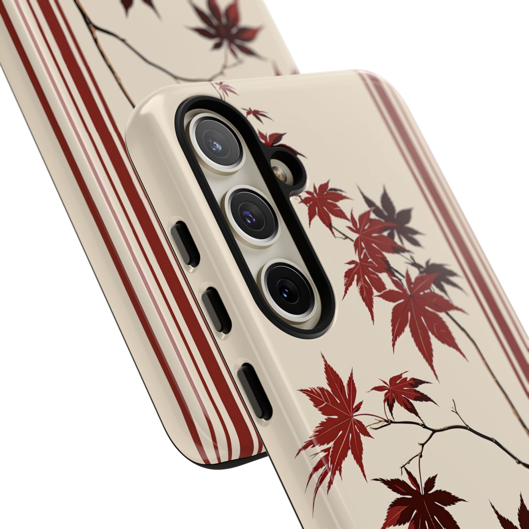 Red Tough Phone Case for Samsung - Crimson Momiji Stripe