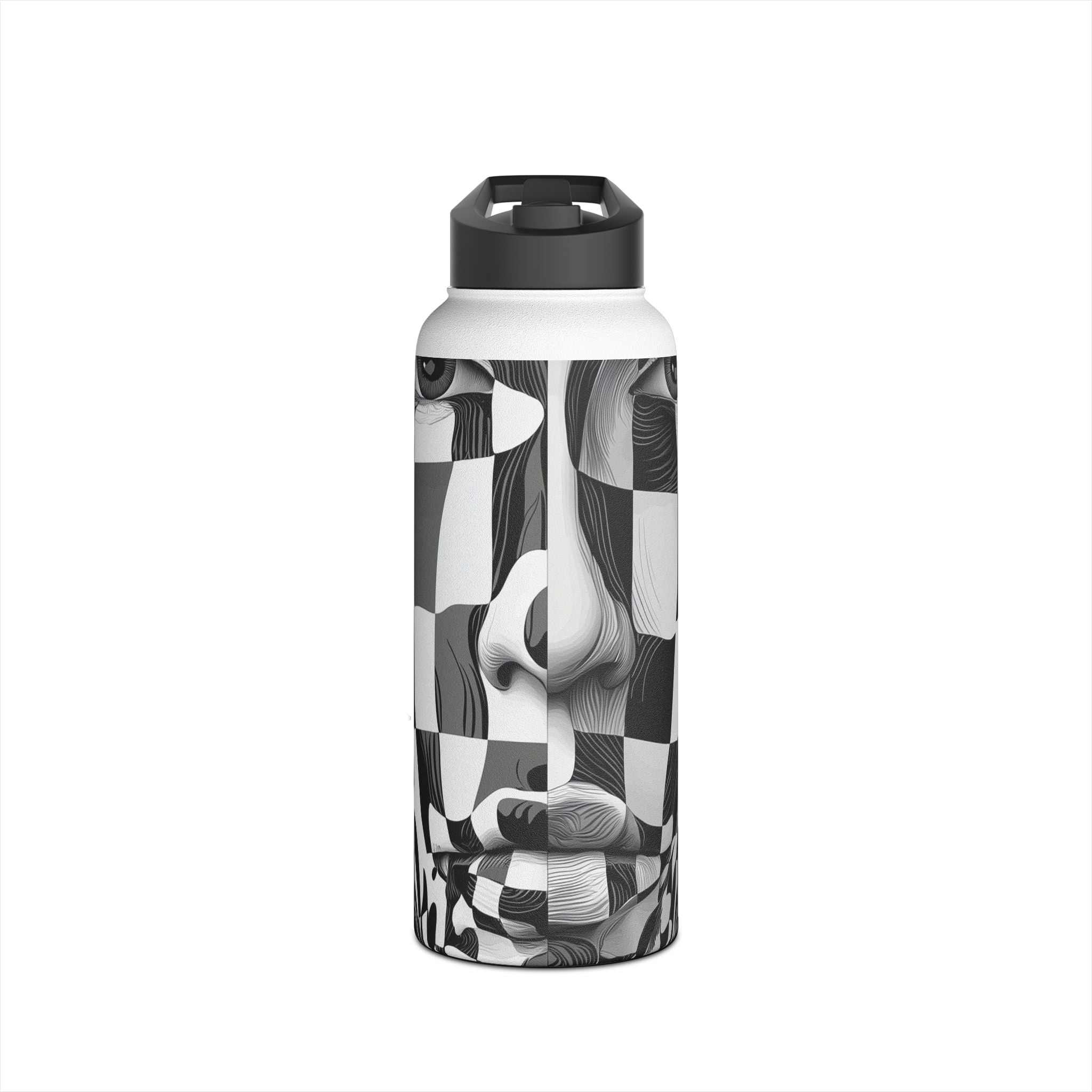 Mirrored Checkerboard Face - Stainless Steel Water Bottle