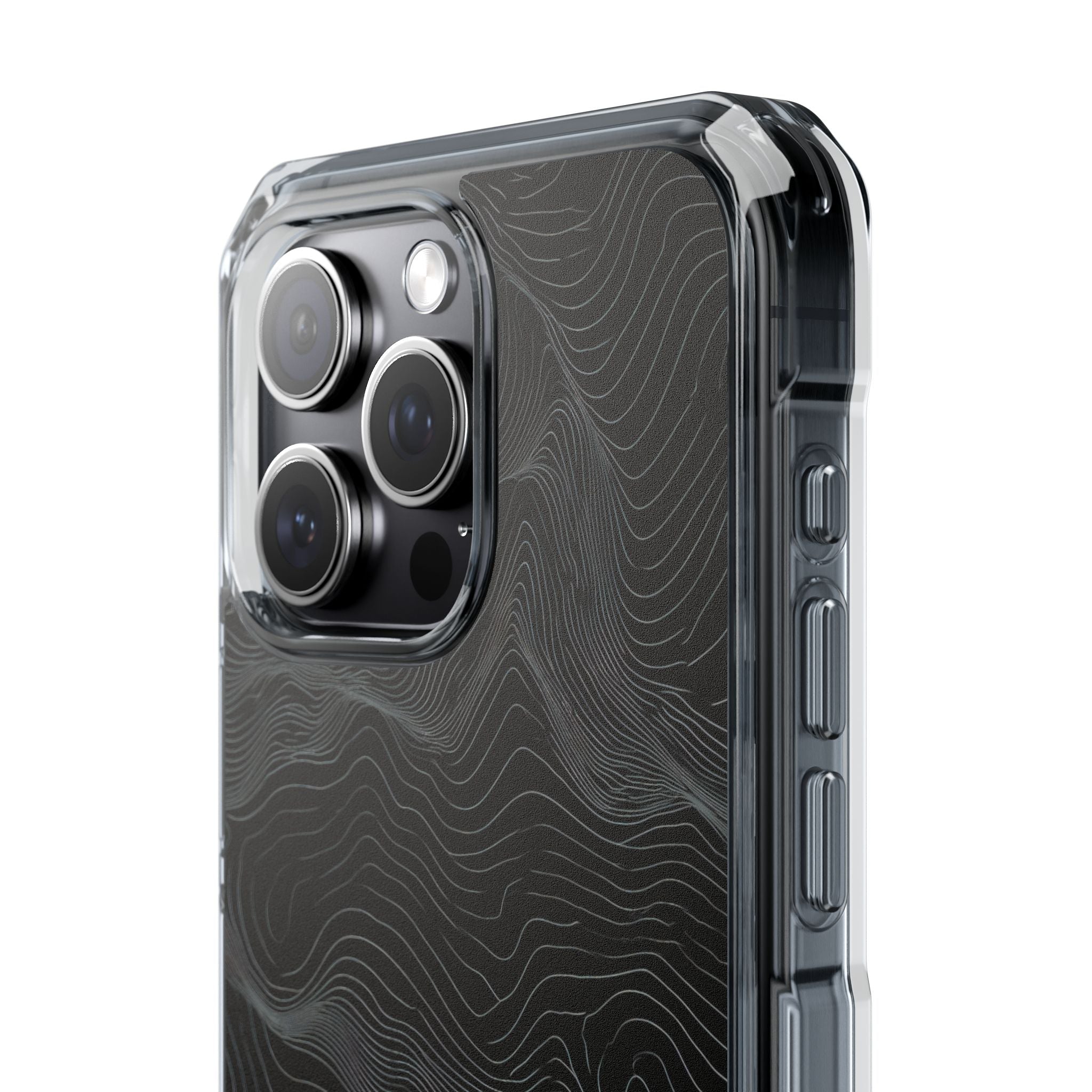 Black Impact MagSafe Phone Case for iPhone - Obsidian Topo Wireframe