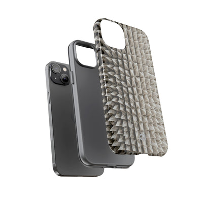 Beige Tough Phone Case for iPhone - Bone Spiked Grid