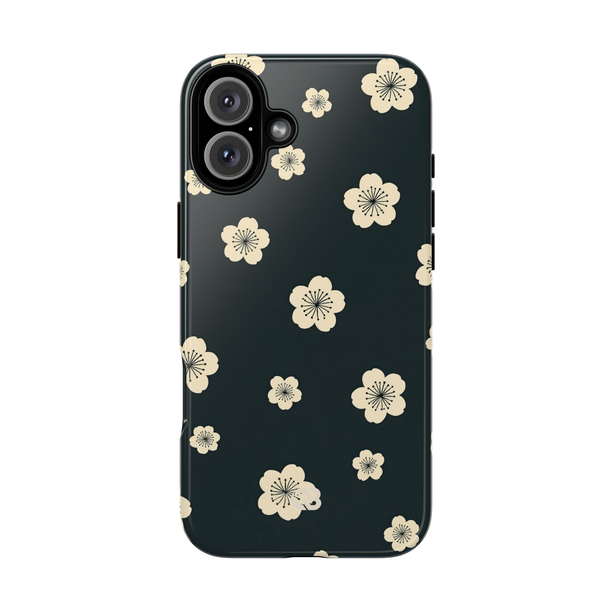 Teal Tough Phone Case for iPhone - Obsidian Cream Petals