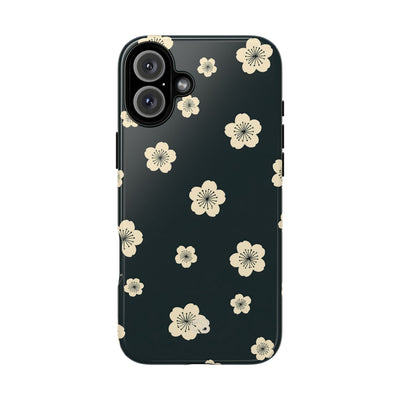 Teal Tough Phone Case for iPhone - Obsidian Cream Petals