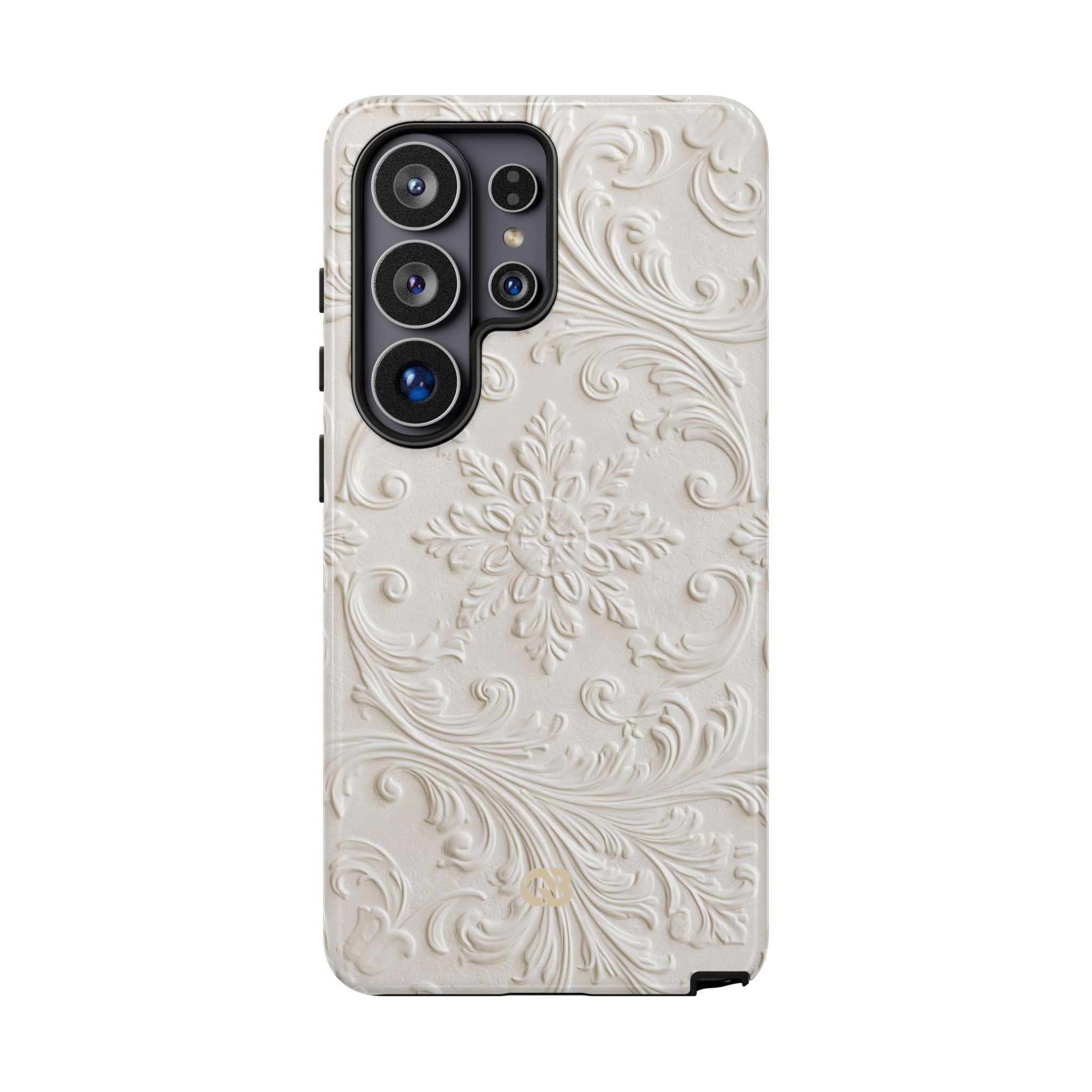 White Tough Phone Case for Samsung - Alabaster Floral Relief