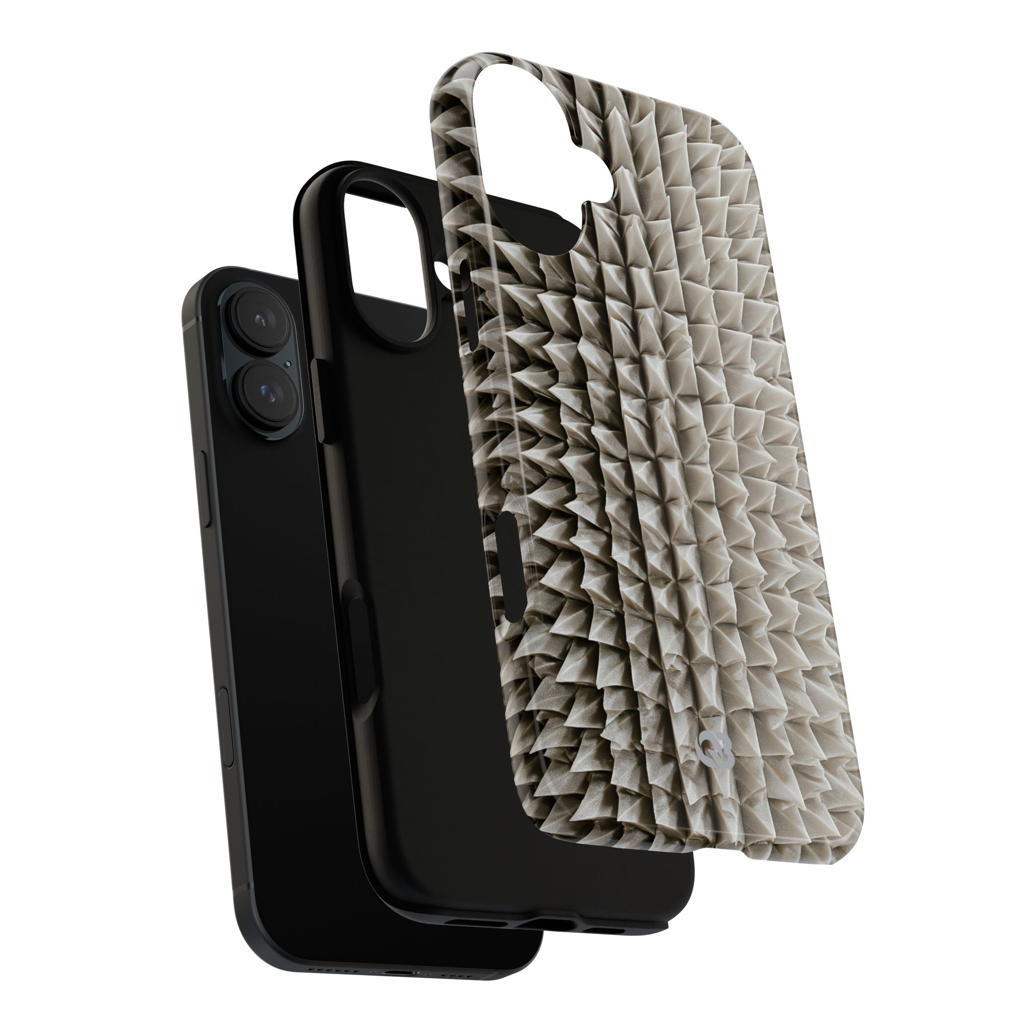 Beige Tough Phone Case for iPhone - Bone Spiked Grid