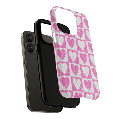 Glitter Heart Grid iPhone 14 Pro Case - Tough+