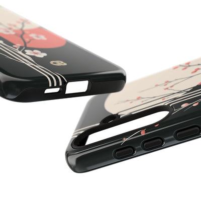 Black Tough Phone Case for Samsung - Kyoto Midnight Blossom