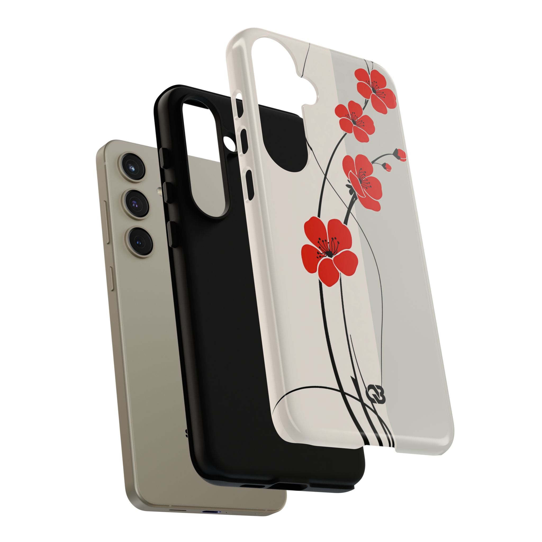 Beige Tough Phone Case for Samsung - Scarlet Ink Petals