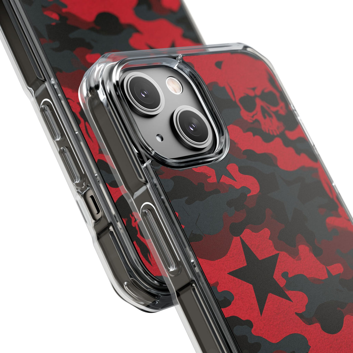 Crimson Skull Camo · Clear Impact Magnetic Phone Case for iPhone · Red