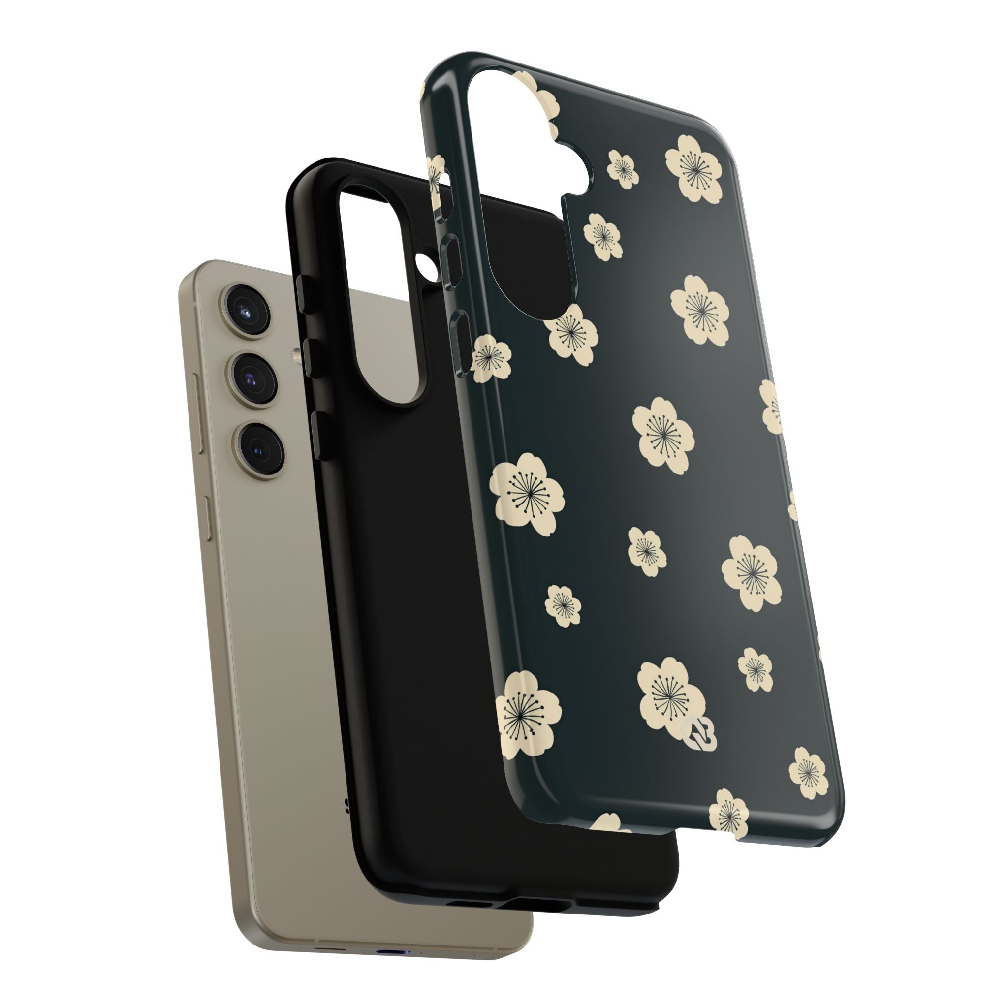 Teal Tough Phone Case for Samsung - Obsidian Cream Petals
