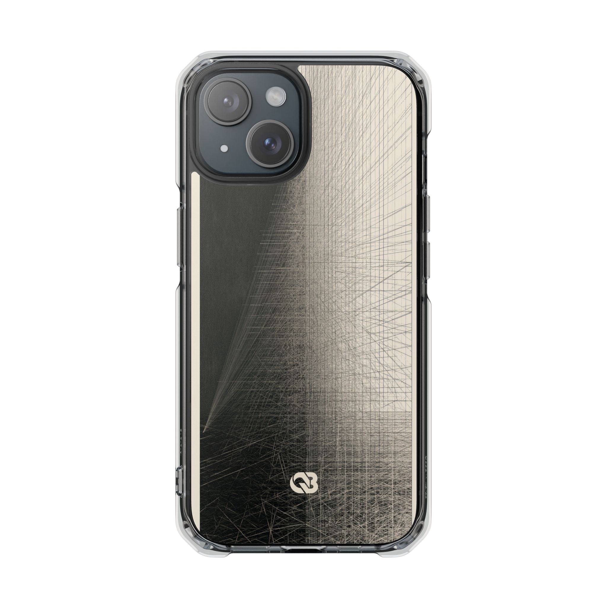 Beige Impact MagSafe Phone Case for iPhone - Brutalist Graphite Grid