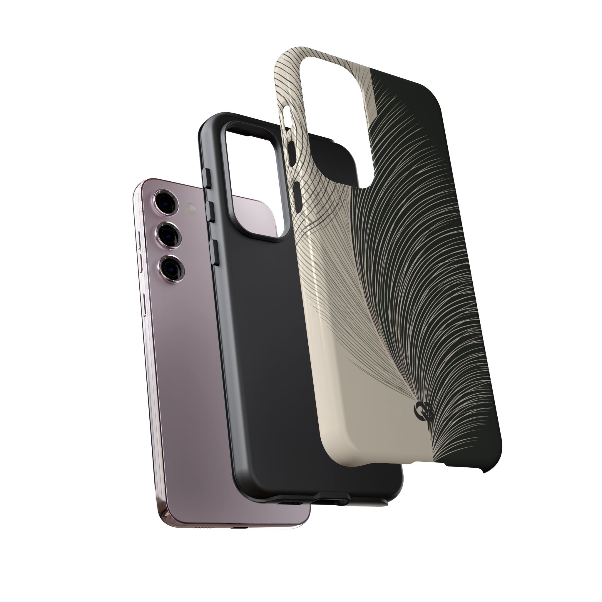 Beige Tough Phone Case for Samsung - Obsidian Cream Plume