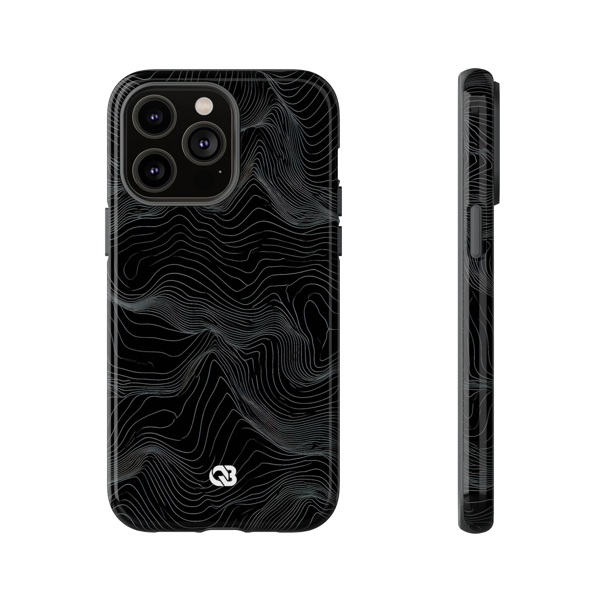 Black Tough Phone Case for iPhone - Obsidian Topo Wireframe