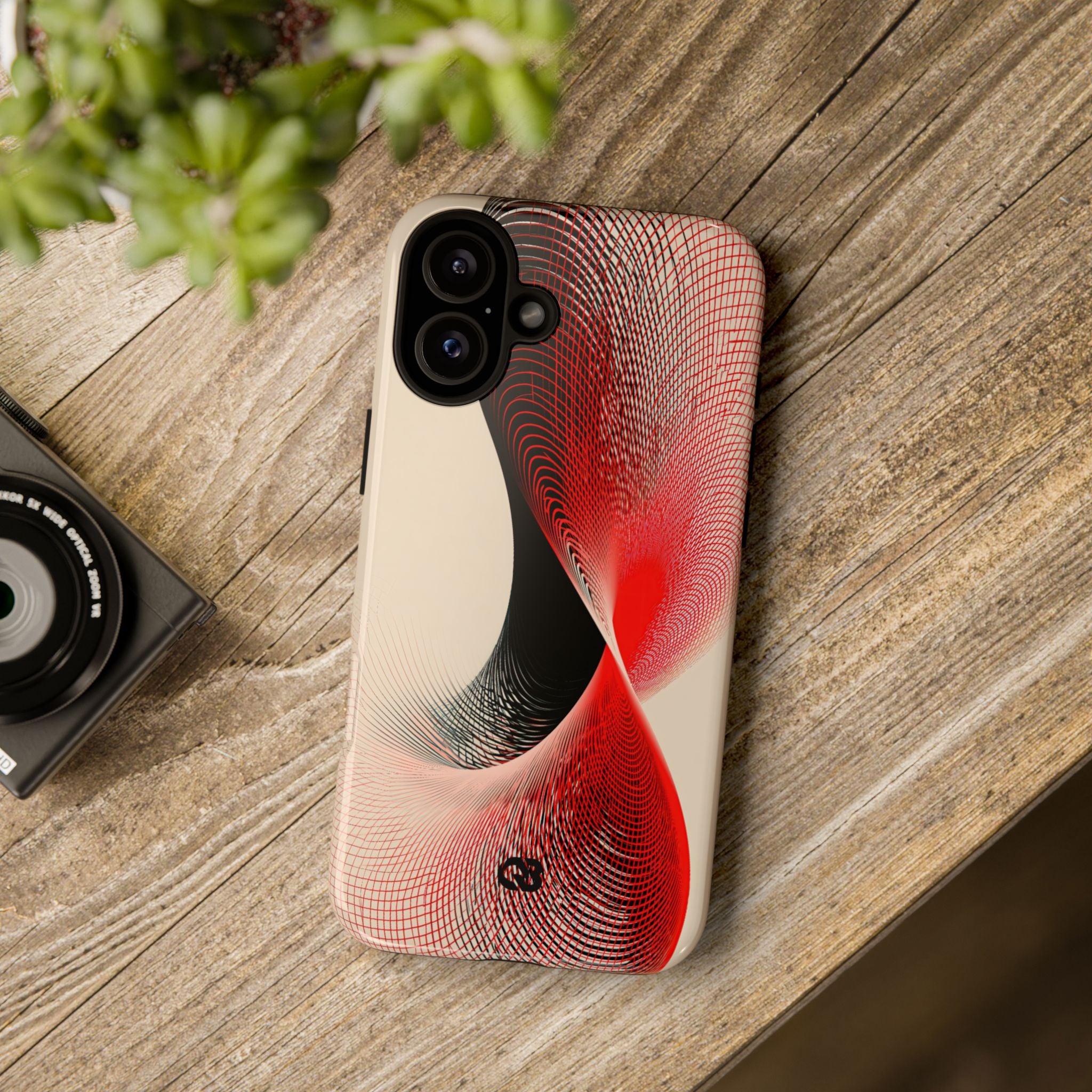 Red Tough Phone Case for iPhone - Crimson Grid Vortex