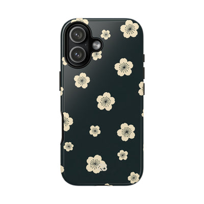 Teal Tough Phone Case for iPhone - Obsidian Cream Petals