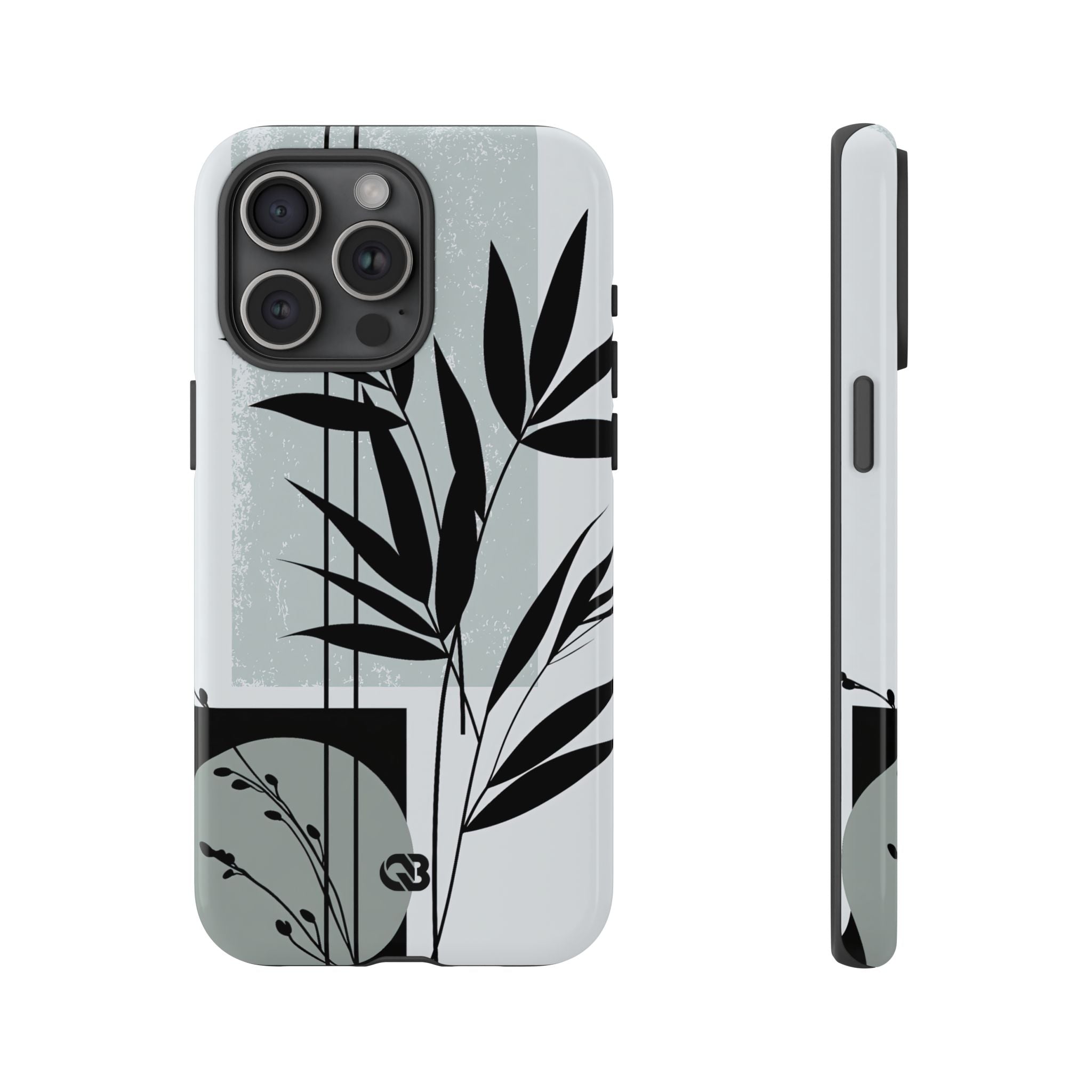 Grey Tough Phone Case for iPhone - Sage Bamboo Noir