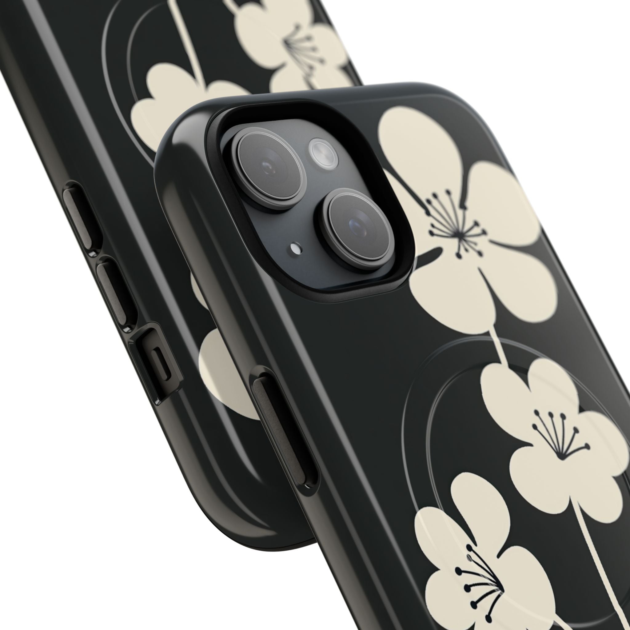 Black Tough 2.0 Magsafe Phone Case for iPhone - Obsidian Cream Bloom