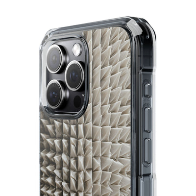 Beige Impact MagSafe Phone Case for iPhone - Bone Spiked Grid