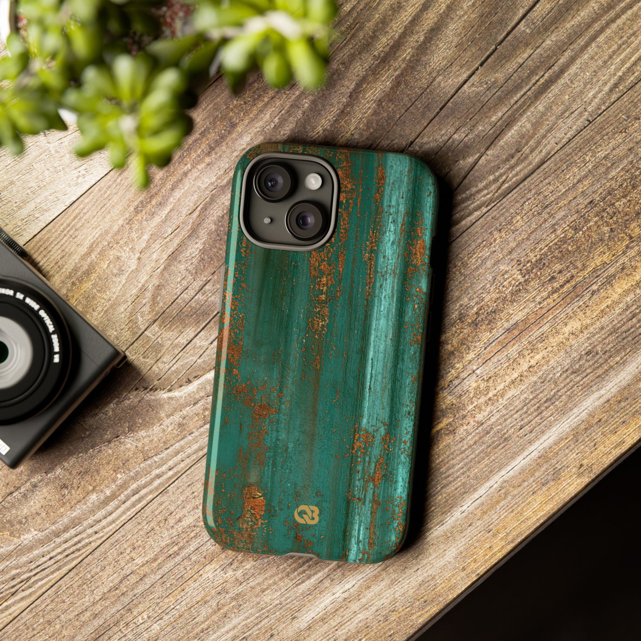Teal Tough Phone Case for iPhone - Verdigris Copper Siding