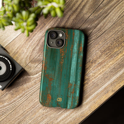 Teal Tough Phone Case for iPhone - Verdigris Copper Siding
