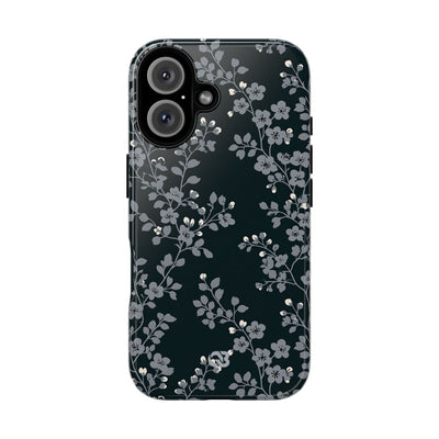 Black Tough Phone Case for iPhone - Midnight Slate Blossom